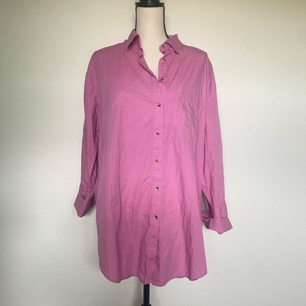 Free People Open Back Tie Oversized Button Down Size Small 100% Cotton